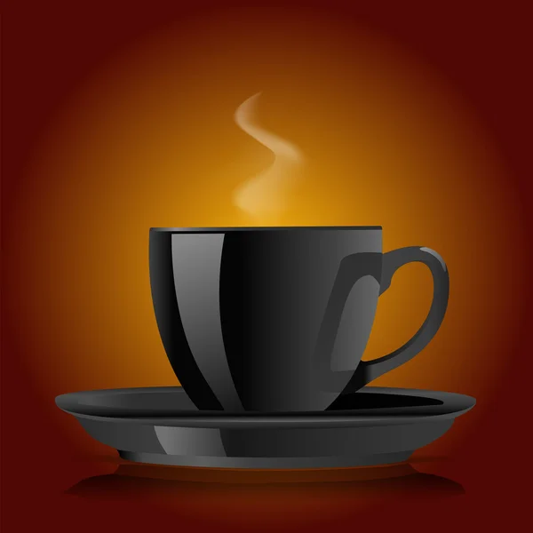 Tasse à café noire sur fond brun — Image vectorielle