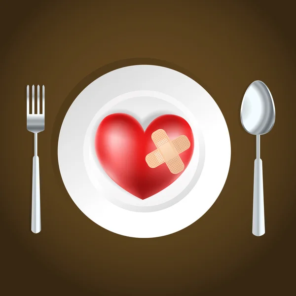 Concepção de saúde do coração garfo, faca e coração —  Vetores de Stock