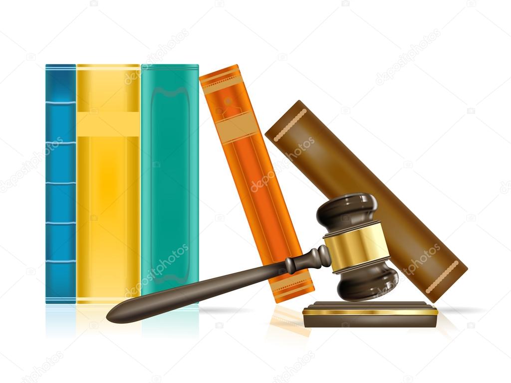 Realistic justice gavel and books