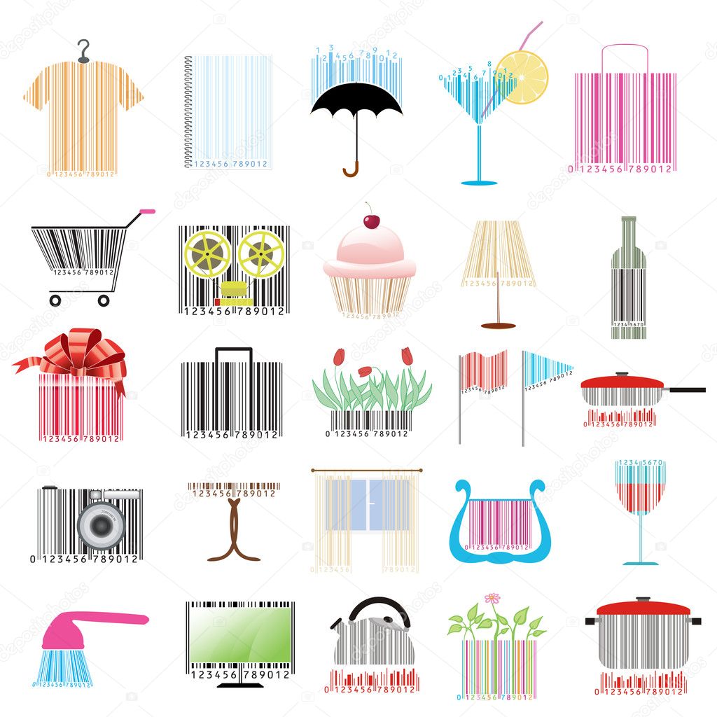 Set of stylized bar-codes on various themes