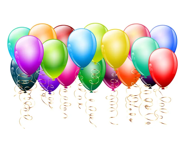 Manojo de globos de colores en blanco — Vector de stock