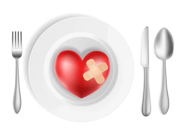 Concept with plate, fork, knife and heart — Stock Vector