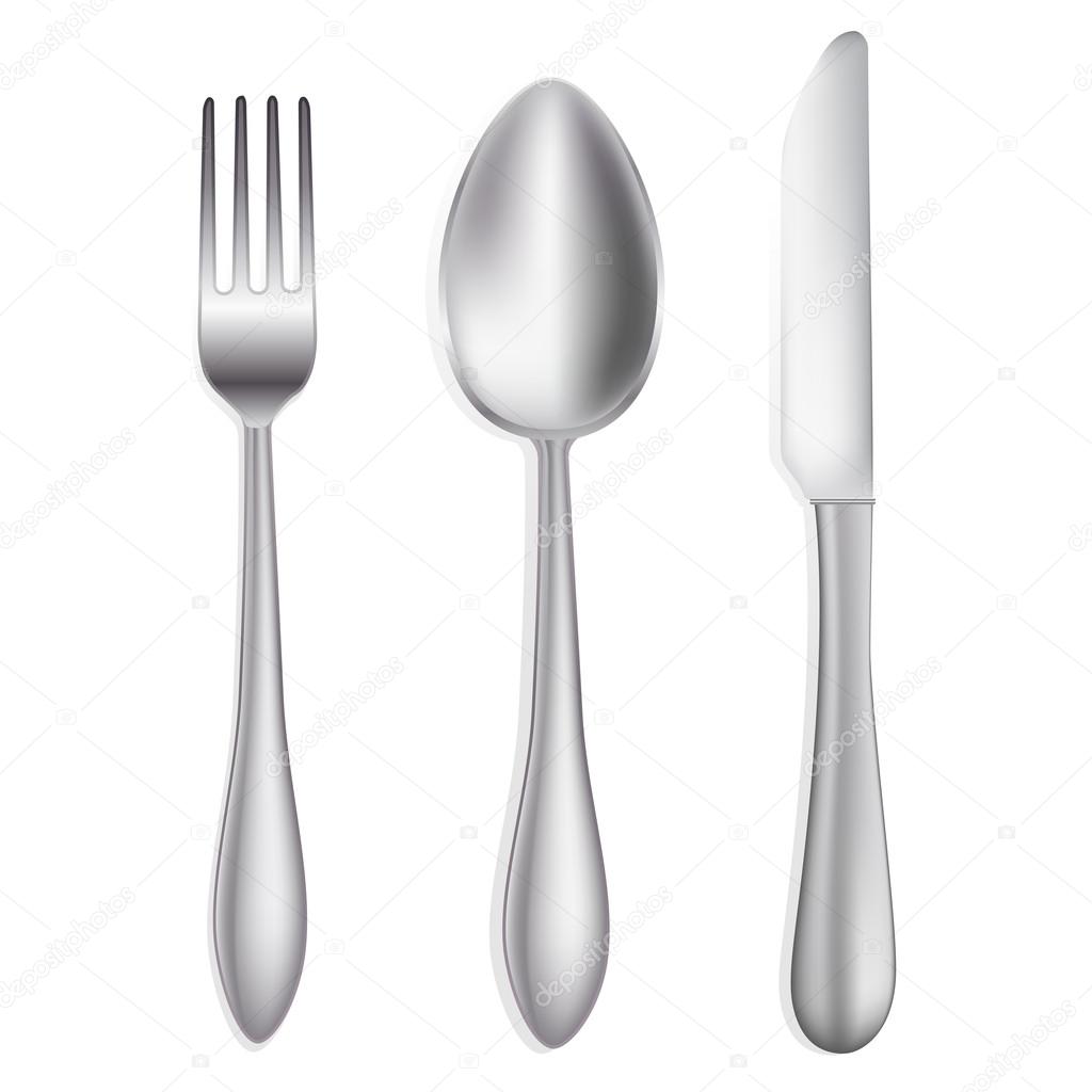 knife,spoon and fork on white
