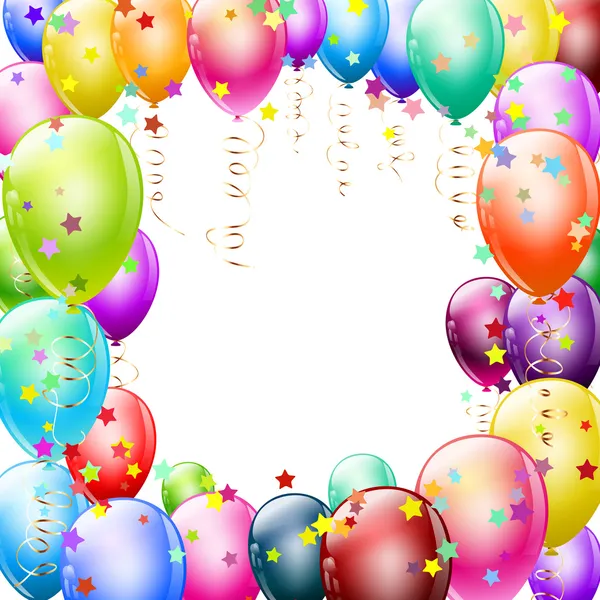 Kleurrijke ballonnen frame met confetti — Stockvector