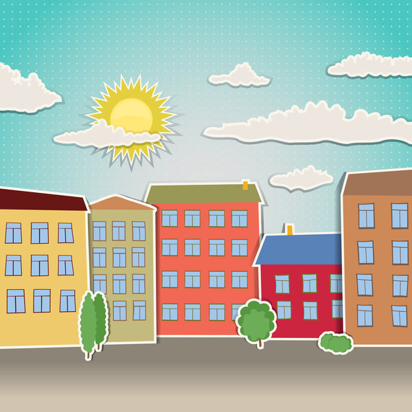 retro houses as urban illustration