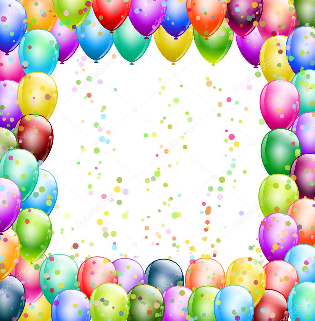 happy birthday balloons frame with confetti