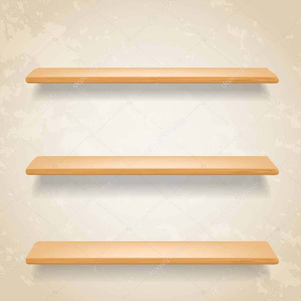 wooden shelves on grunge background