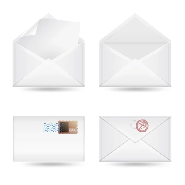 Ensemble d'enveloppes sur fond blanc — Image vectorielle