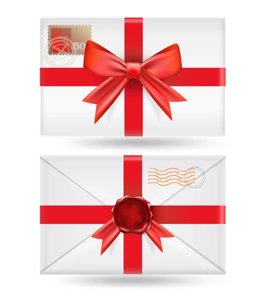 Conjunto de envelopes com fitas e selo de cera —  Vetores de Stock