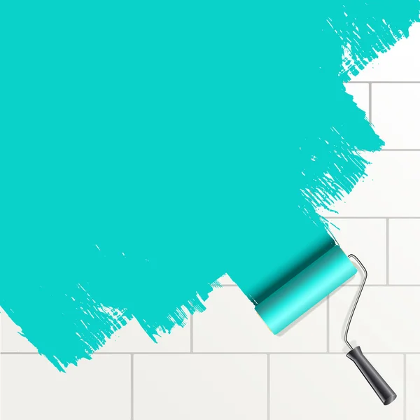 Rulle pensel målning på en vägg — Stock vektor