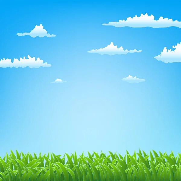 Spring background with grass and clouds — Stock Vector