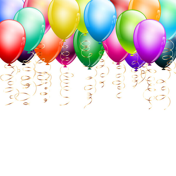 colorful balloons as top border on white