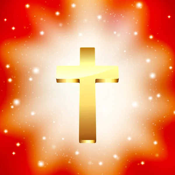 Croix dorée sur fond de rayons lumineux — Image vectorielle