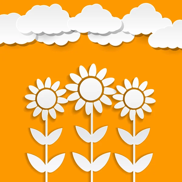 Paper sunflowers on orange background — Stock Vector