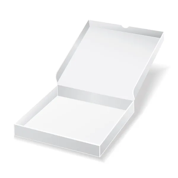 Caixa de pizza branca no fundo branco — Vetor de Stock