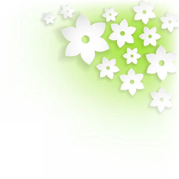 Fleurs blanches abstraites avec des ombres sur vert — Image vectorielle