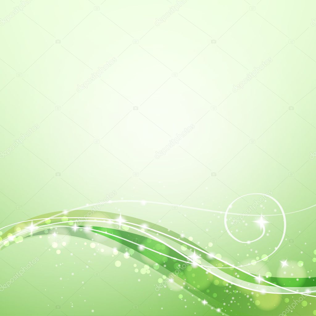 abstract green background with flowing lines and sparkles