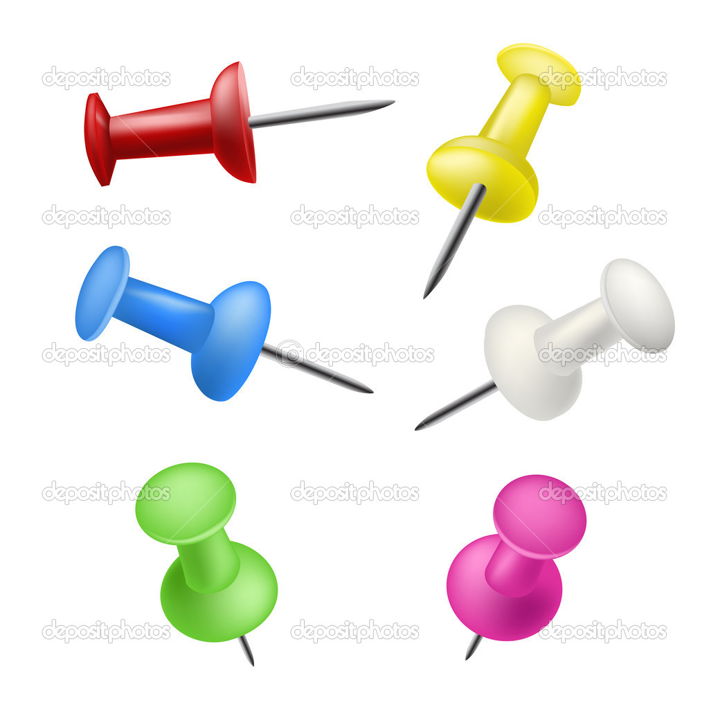 set of color pushpins on white