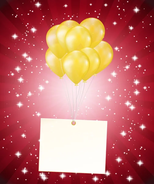 Balloons and a card on red background — Stock Vector