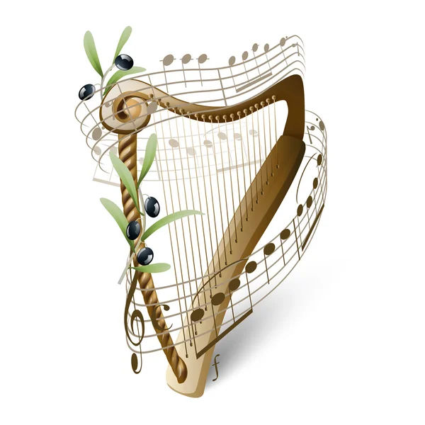 Harpa de madeira e azeitonas — Vetor de Stock