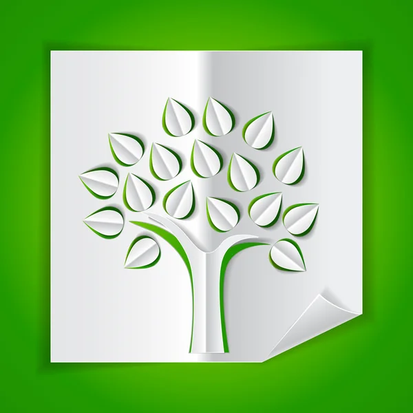 Tree on green made of paper cut out — Stock Vector