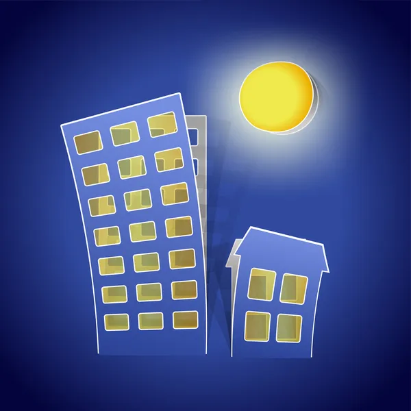 Häuser als Immobilien-Symbol in der Nacht — Stockvektor