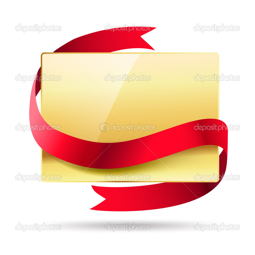 horizontal golden card with red ribbon