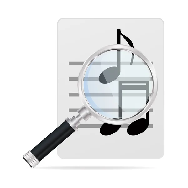 Magnifying glass and musical notes — Stock Vector