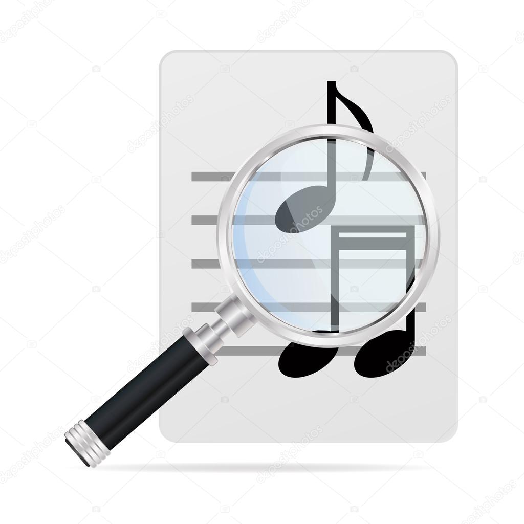magnifying glass and musical notes