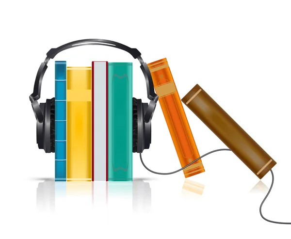 Koncepcja książki audio ze słuchawkami — Wektor stockowy