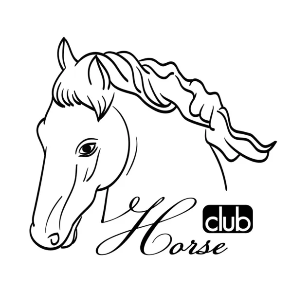 手绘马头上白色作为俱乐部的标志 — 图库矢量图片
