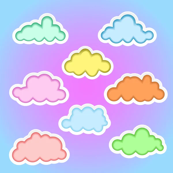 Conjunto de nuvens em fundo multicolorido — Vetor de Stock