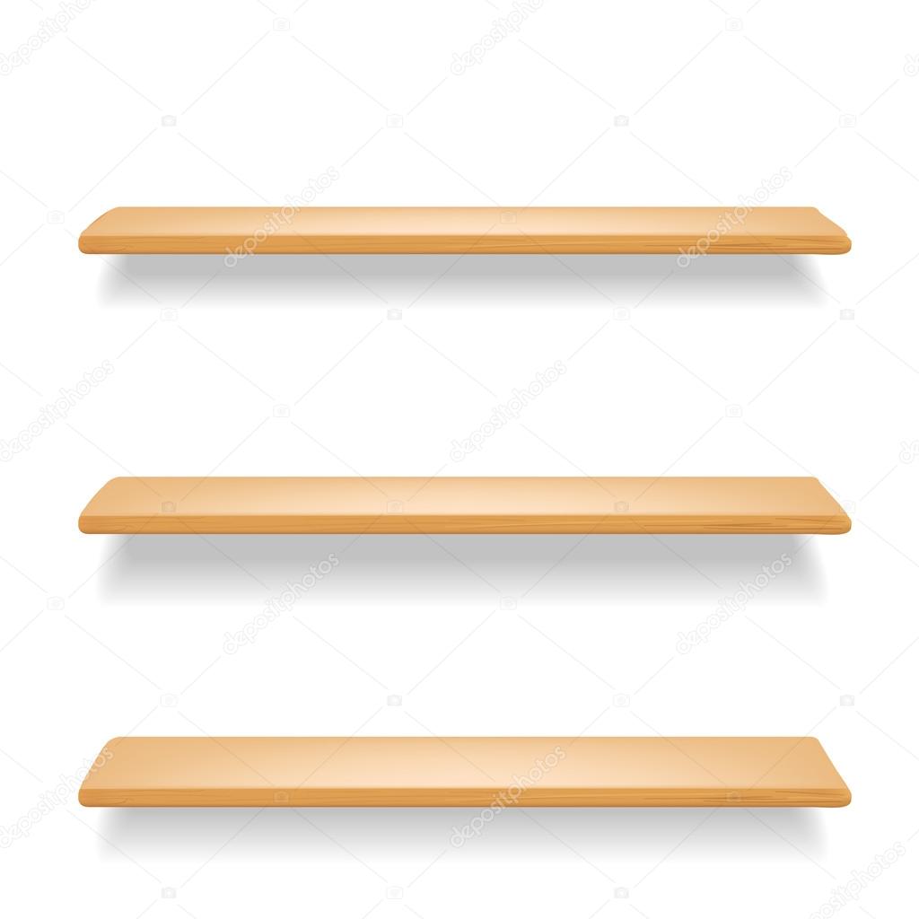 wooden shelves on white background