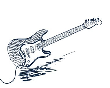 hand drawn electric guitar on white clipart