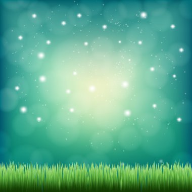 gece fantezi gökyüzü altında yeşil çimen