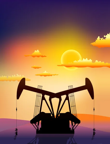 petrol pomps on sunset landscape