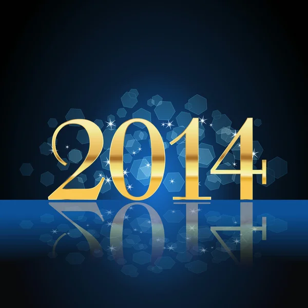 2014 año tarjeta de oro en azul — Vector de stock