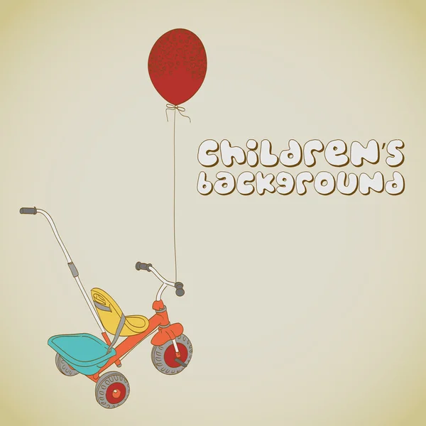 Kids trehjuling och ballong bakgrund — Stock vektor