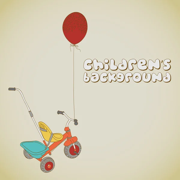 Kid's driewieler en ballon achtergrond — Stockvector