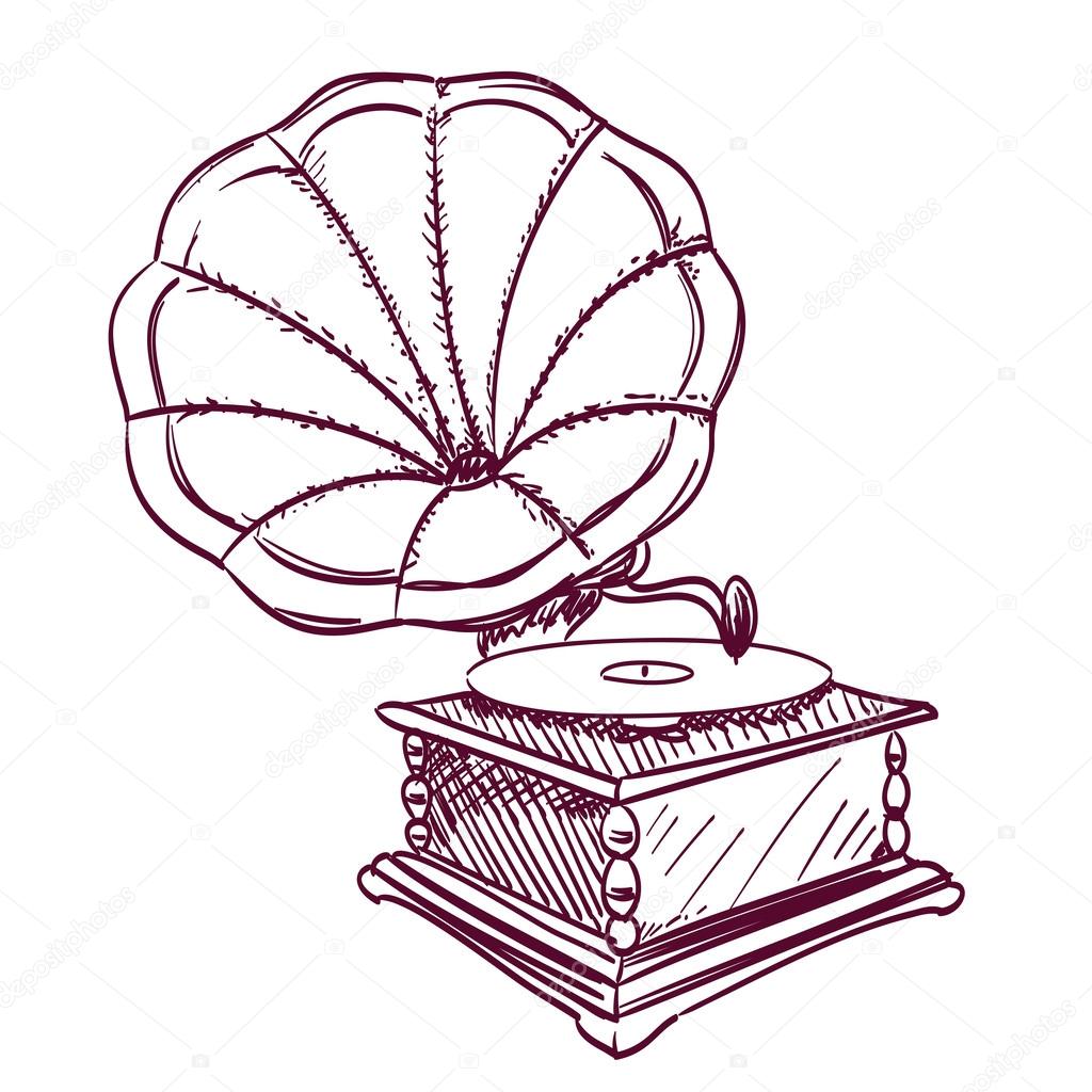 phonograph hand drawn on white