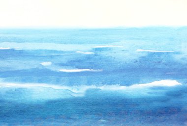 Okyanus ya da deniz dalgaları ile suluboya arka plan deniz teması üzerine soyut suluboya