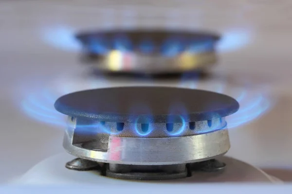 Kitchen Gas Burners Blue Flames Natural Gas Domestic Equipment Propane — Stock Photo, Image