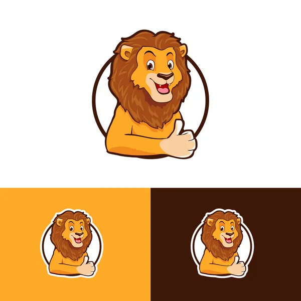 Desenhos Animados Sorrindo Leão Polegar Até Design Mascote Personagem Logotipo — Vetor de Stock