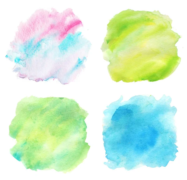 Set Watercolor Splashes Background White Blue Green Yellow Pink Colors — стоковое фото