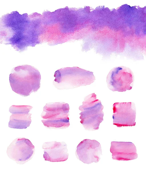 Abstract Watercolor Set Brushes Made Purple Violet Pink Color Stains — Foto de Stock
