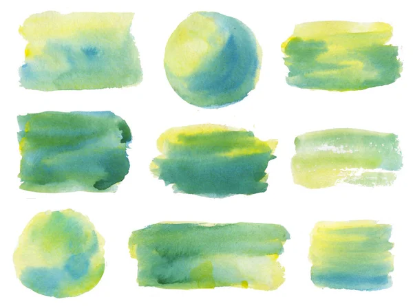Set Abstract Watercolor Brushes Isolated White Green Yellow Colors —  Fotos de Stock