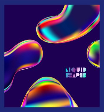 Renkli yanardöner şekiller. Holografik sıvı kabarcıklarının arkaplanı.