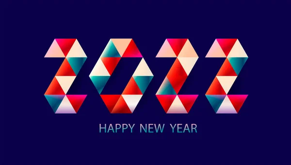 2022年新年 明亮的几何数字 贺卡的设计 多边形字母 — 图库矢量图片