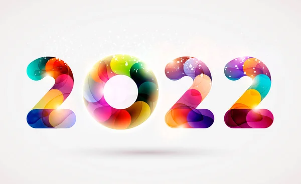 Yeni Yıl 2022 Parlak Renkli Sayılar Tebrik Kartı Tasarımı Renkli — Stok Vektör