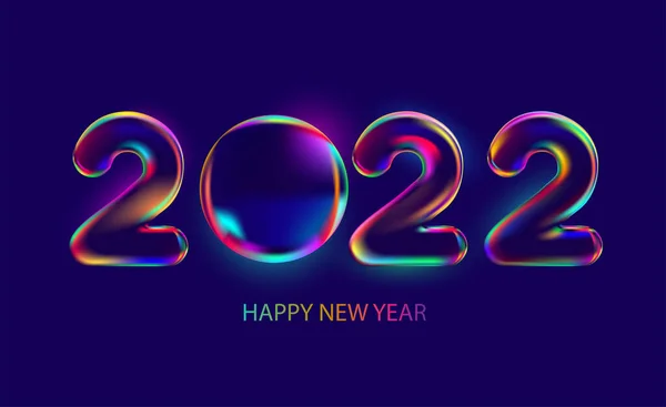 Yeni Yıl 2022 Koyu Arkaplanda Parlak Renkli Sayılar Yanardöner Harf — Stok Vektör